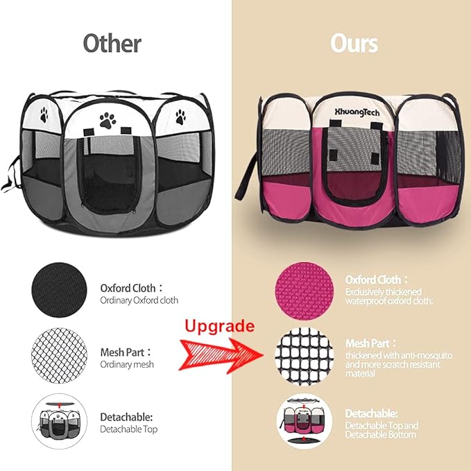 Foldable Pet Dog Playpen, Pop Up Portable Cat Playpen, Indoor/Outdoor for Kitten Puppy Play Pen, Cats Crate Tent with Carrying Bag, 600D Oxford (Rose + Beige, Medium (31.5"x31.5"x23"), 8)
