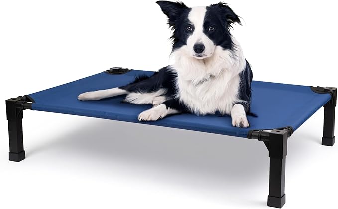 Cooling Elevated Dog Bed, Raised Dog Bed with Washable Breathable Mesh and Metal Frame, Portable Dog Cot Bed with No-Slip Feet for Outdoor and Indoor Use