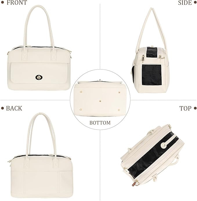 Fashion Pet Carrier Dog Purse Carrier Soft-Sided Carriers for Puppy, Stylish Leather Handbag Travel Pet Bag for Small Dogs Cats, TSA Airline Approved