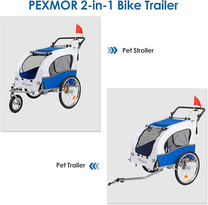 PEXMOR 2-in-1 Dog Bike Trailer,Pet Stroller Dog Trailer for Bicycle w/Universal Hitch,Pet Cart Bike Wagon Cargo Carrier for Dog Shock Absorber & Universal Wheel
