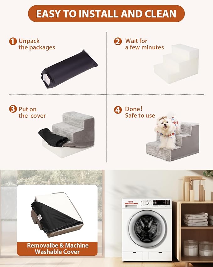 Dog Stairs for Small Dogs,22" H,5-Step Dog Steps for High Bed Couch and Sofa,Pet Stairs for Dogs and Cats Climbing with Non-Slip Bottom and Washable Cover,Light Grey