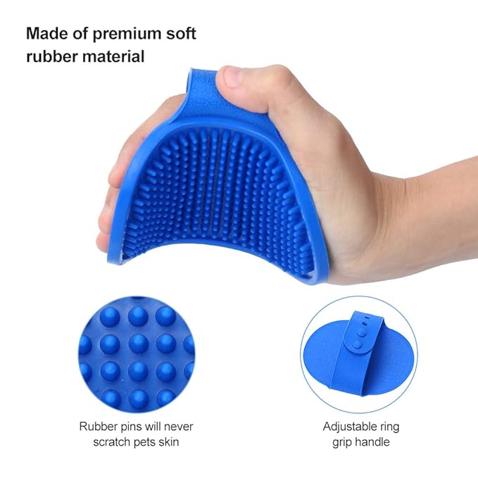 Dog Bath Brush | Pet Shedding Shampoo Brush for Long & Short Hair | Grooming Rubber Comb for Cat & Dog | Animal Soft Massage Scrubber | with Adjustable Ring Handle (2 Pcs)