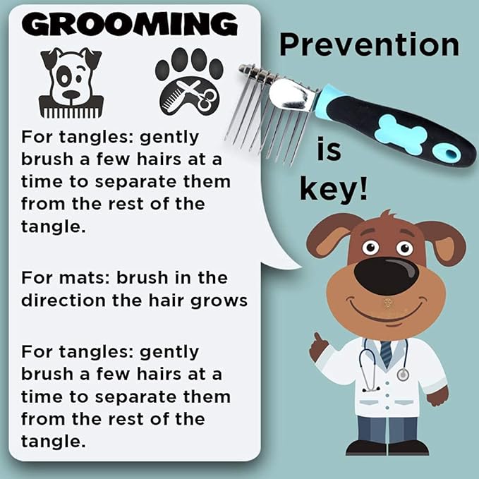 SunGrow Poodle Dog & Bunny Comb Dematting and Detangler Long Hair, Thick Undercoat Brush, for Rabbit, Persian, Maine coon Cat