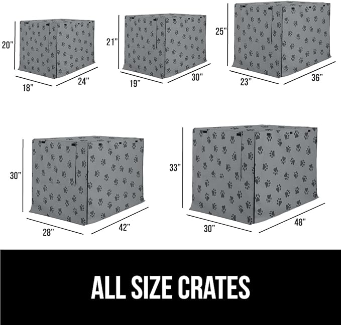 Gorilla Grip Dog Crate Covers compatible with Amazon Basics Dog Crates, All Sides Open, Privacy Cover Fits 30" Wire Kennel, Breathable Mesh Windows, Light Reducing Puppy Training Cage Topper, Gray Paw