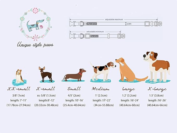 Uniqe Style Paws Christmas Grid Dog Collar, Female or Male Adjustable Dog Collar with Flower, Durable Floral Pattern Pet Collar for Large Dogs