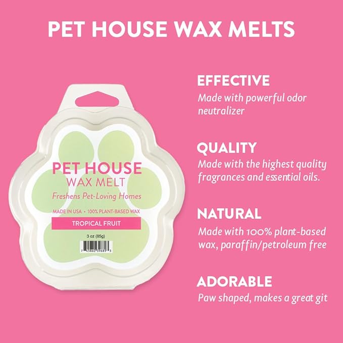 One Fur All Pet House Spring and Summer Wax Melts for Pet Odor, Natural, Plant Based Soy Wax Melts, Long Lasting Fragrance for Fresh Smelling Homes, Tropical Fruit, Pack of 4