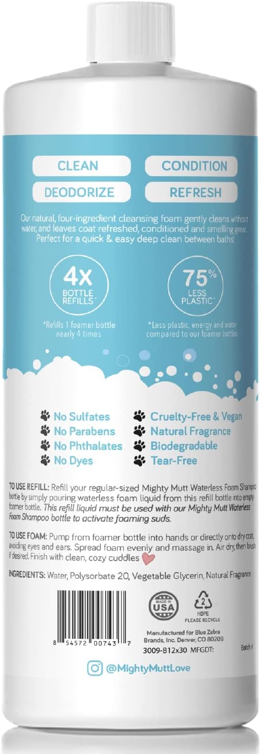 Mighty Mutt Waterless Dry Shampoo for Dogs (Fresh Breeze) + Refill | Hypoallergenic, De-Shedding and De-Tangling Deodorizing Foam Shampoo | 2 Pack Bundle