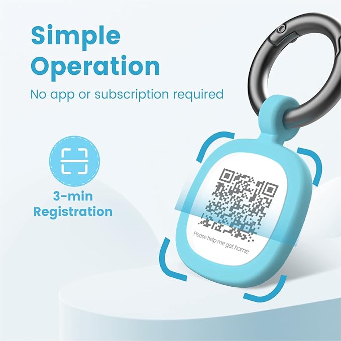 Pawaii QR Code Pet ID Tag, Silent Silicone Dog ID Tag, Modifiable Pet Online Profile, Free Online Pet Page Emergency Contact, Scan QR Receive Instant Pet Location Alert Email, 1Pack (Sky Blue)