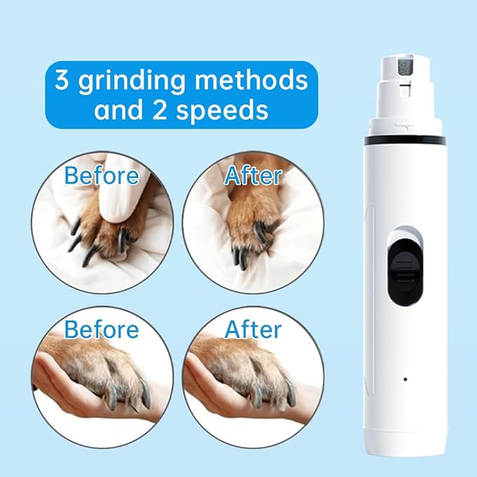 Dog Nail Grinder with 2 Grinding Heads - 2-Speed Powerful Electric Pet Nail Trimmer Professional, Painless Claw Decoration and Smoothing Suitable for Small, Medium, Large Dogs and Cats