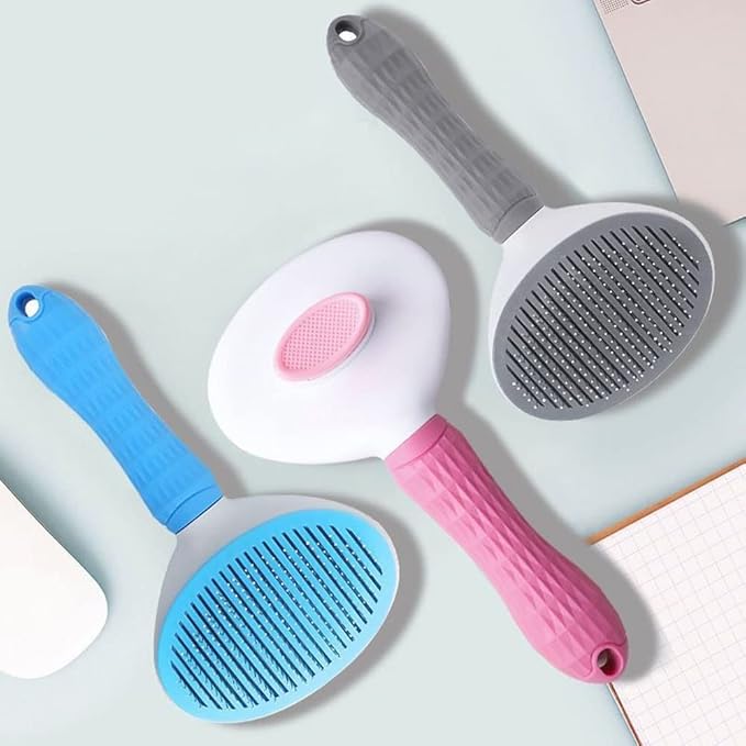 Self-Cleaning Slicker Brush Comb - Best Pet Cat Dog Grooming Long Short Hair - Shedding Loose Undercoat Tangled Haired Removes Tool - Gray