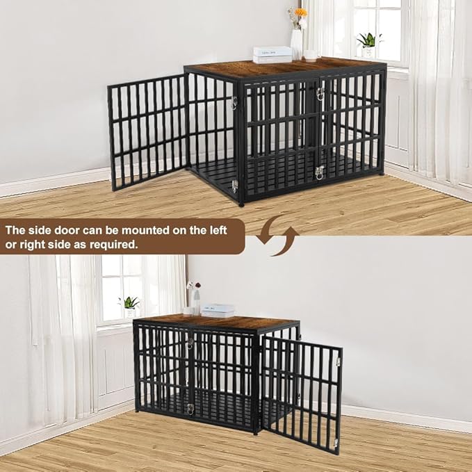 40" Dog Crate Furniture, Wooden Pet Crate End Table Decorative Dog Kennel Furniture, Heavy Duty Dog Cage for Large and Medium Dogs, Three Doors with Double Protection Lockes, Rustic Brown