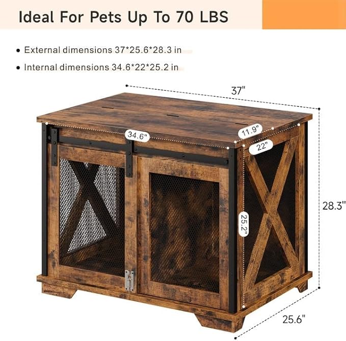 GAOMON Sliding Doors Dog Crate Furniture,Indoor Wooden Dog Crate Furniture with End Table and Flip-top Plate,Detachable Divider for Dog Kennel,Dog House, Rustic Brown