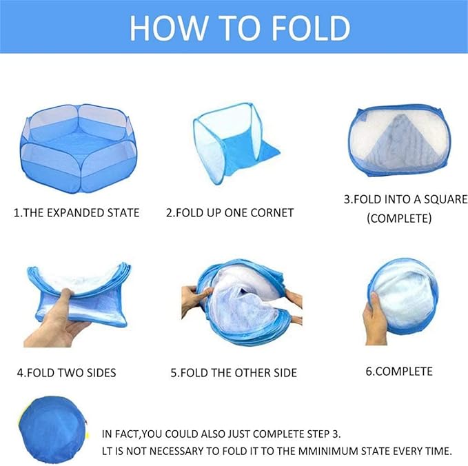 Small Animal Playpen,Portable Small Animal Cage Tent Breathable Pet Playpen Cage Tent Pop-Up Outdoor&Indoor Exercise Fence for Hamster Guinea Pig Rabbit Puppy Hedgehog (Blue no Cover)
