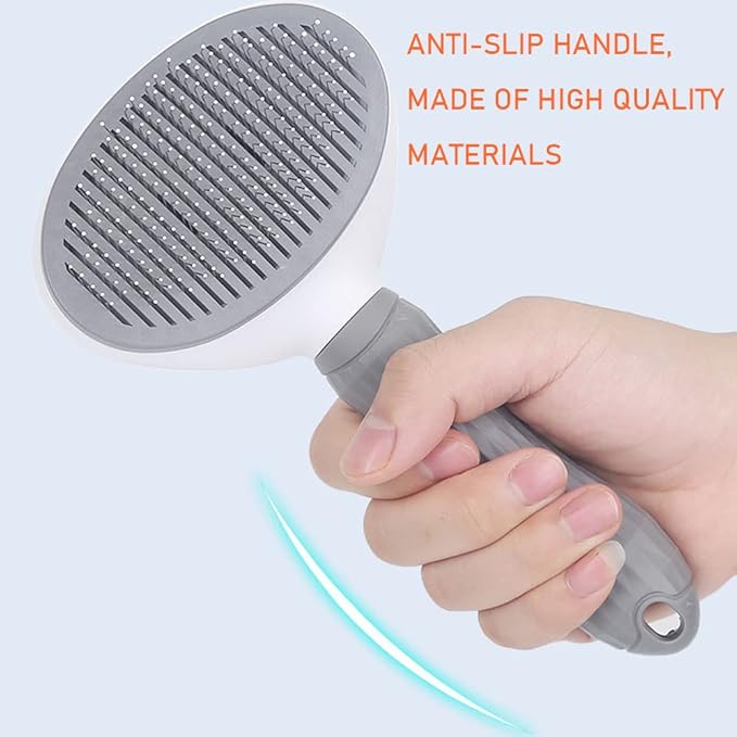 Self-Cleaning Slicker Brush Comb - Best Pet Cat Dog Grooming Long Short Hair - Shedding Loose Undercoat Tangled Haired Removes Tool - Gray