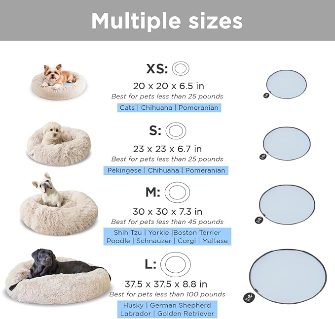 Small Donut Dog Bed, Calming Dog Bed Washable Ideal for Small to Large Dogs and Cats & Round Dog Bed,Anti-Anxiety Multiple Sizes (Beige, Combo Small (23" L x 23" W x 7" Th))