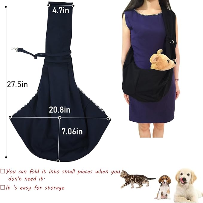 Dog and Cat Sling Carrier Little Pet Carrier Shoulder Crossbody Pet Slings for Outdoor Traveling Subway (Blue)