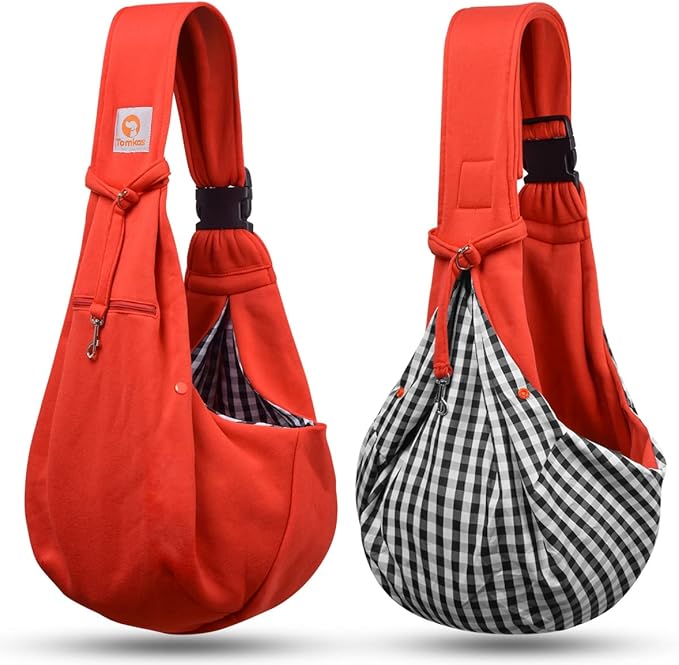 Tomkas Small Dog Sling Carrier - Adjustable Strap & Zip Pocket - for 3-10 lbs Pets(Red)