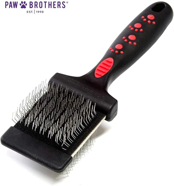 Ryan's Pet Supplies Paw Brothers Double Sided Firm Flex Slicker Brush, Professional Grade, Angled Stainless Steel Pins, Comfort Grip, Flexible Head, Large