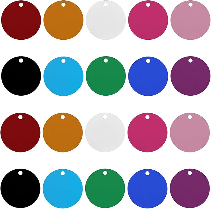 Framendino, Pet ID Tag Colorful Blank Round Double Sided Pets ID Tag Name Phone Number ID Tags Aluminum Charms