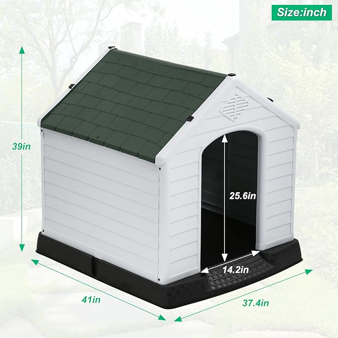 FDW Dog House Indoor Outdoor Durable Ventilate Waterproof Pet Plastic Dog House for Small Medium Large Dogs Insulated Puppy Shelter Kennel Crate with Air Vents and Elevated Floor