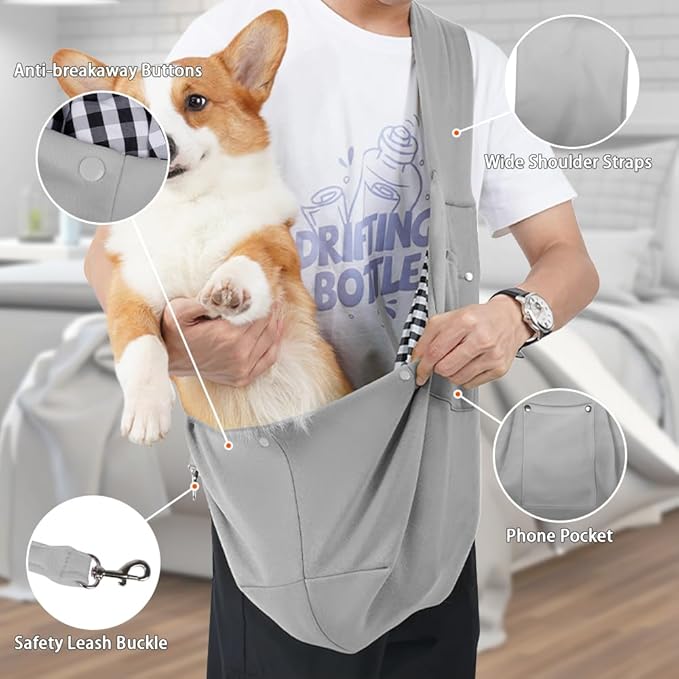 FEimaX Dog Sling Carrier, Pet Papoose Slings Bag for Small Dogs Cats, Puppy Hands Free Satchel Tote Pouch Carriers Doggie Crossbody Shoulder Carry Bags for Outdoor Travel (Grey)