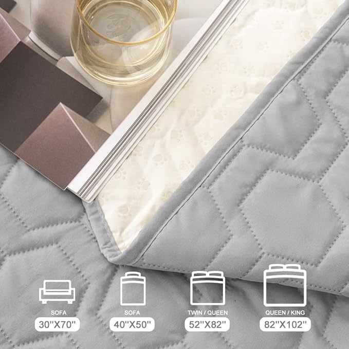 Waterproof and Non-Slip Dog Bed Cover and Pet Blanket Sofa Pet Bed Mat ,car Incontinence Mattress Protectors Furniture Couch Cover for Most Cats Dogs,Pets(52x82-Light Grey)
