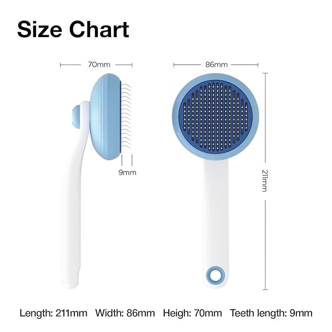 Self-Cleaning Slicker Brush for Cat & Dog Grooming - Removes Tangles, Loose Undercoat, and Mats (Blue, 2 Pack)