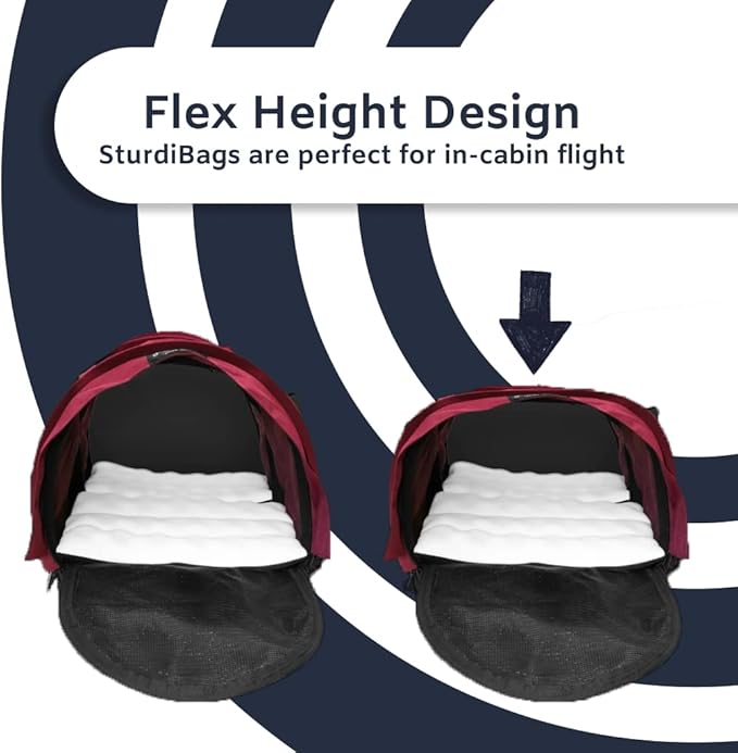 SturdiBag Large Pet Travel Carrier: Flexible Height for Cat and Dog Soft Sided with Safety Clips and Seatbelt Straps | Bordeaux, 18" x 12" x 12" (PN: SB2-PRO-BX)