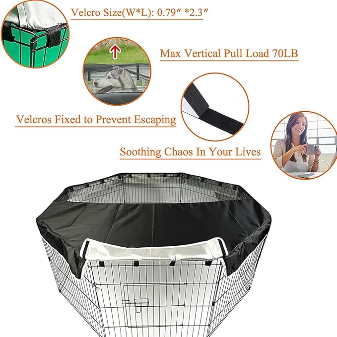 PJYuCien Dog Playpen Mesh Top Cover, Fits 32 Inch 8 Panels Regular Octagon Metal Exercise Pet Playpen, Adhesive Tape Connections, Black (Note: Cover Only, Fence Not Included)