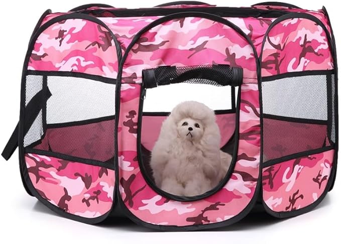Portable Pet Playpen, 28.3" Foldable Dog Playpen for Dogie Kitten Rabbit, Exercise Playpen Tent Indoor/Outdoor Use (Cream-Coloured)