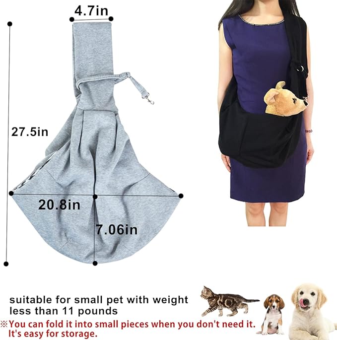 Dog and Cat Sling Carrier Little Pet Carrier Shoulder Crossbody Pet Slings for Outdoor Traveling Subway (Gray)