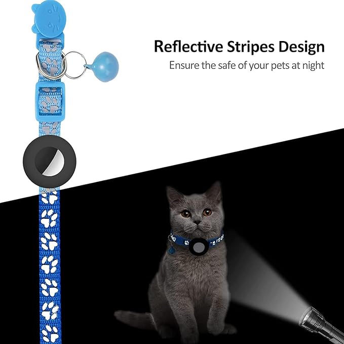GPS Tracker for Cats, Mini GPS Pet Tracker with Collar, IPX8 Waterproof Cat Tracker Collar,No Monthly Fee,Work with Apple Find My(iOS Only),Smart Tracker for Pets(Blue)