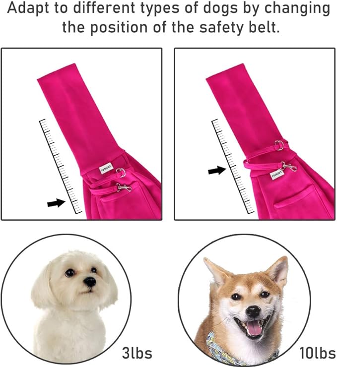 FDJASGY Small Pet Sling Carrier-Hands Free Reversible Pet Papoose Bag Tote Bag with a Pocket Safety Belt Dog Cat for Outdoor Travel Rose Red