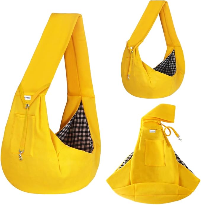 FDJASGY Small Pet Sling Carrier-Hands Free Reversible Pet Papoose Bag Tote Bag with a Pocket Safety Belt Dog Cat for Outdoor Travel Lemon Yellow