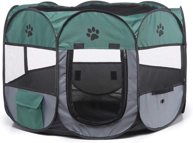 Portable Pet Playpen, 28.3" Foldable Dog Playpen for Dogie Kitten Rabbit, Exercise Playpen Tent Indoor/Outdoor Use (green)