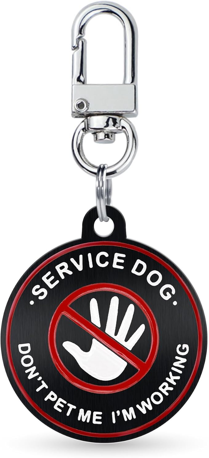 Service Dog ID Tag for Small & Large Dogs - Emotional Support ESA Medical Alert Collar Accessory - Durable Stainless Steel Service Animal Tag - Don't Pet Me Service Tag in Black Small