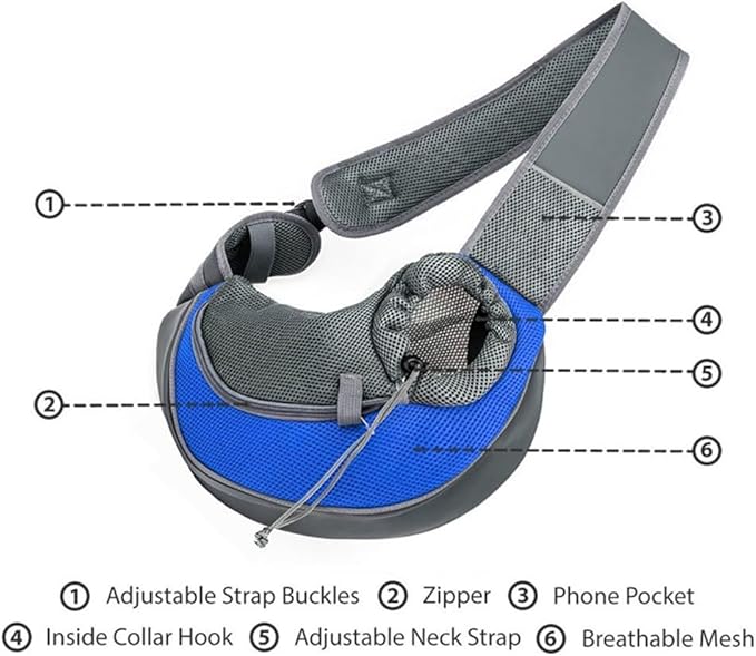Pet Dog Sling Carrier,Cat and Dog Travel Portable Diagonal Straddle Shoulder Bag,Breathable mesh pet Sling Shoulder Bag,with Adjustable Non-Slip Shoulder Strap Below 10lb for Small Dogs Cats (Blue)