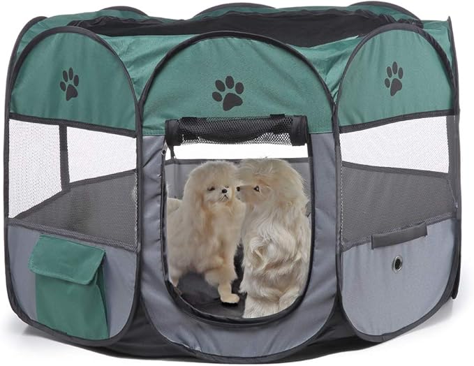 Portable Pet Playpen, 28.3" Foldable Dog Playpen for Dogie Kitten Rabbit, Exercise Playpen Tent Indoor/Outdoor Use (green)