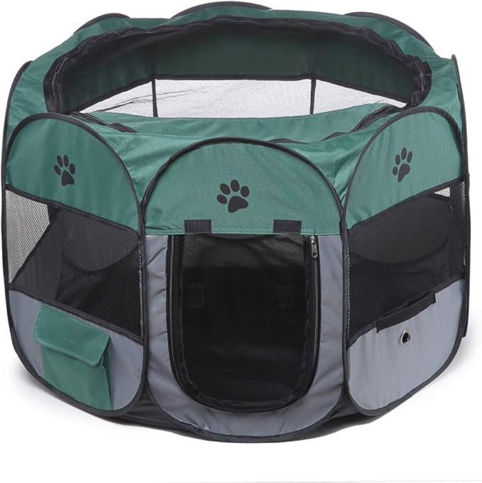Portable Pet Playpen, 28.3" Foldable Dog Playpen for Dogie Kitten Rabbit, Exercise Playpen Tent Indoor/Outdoor Use (green)