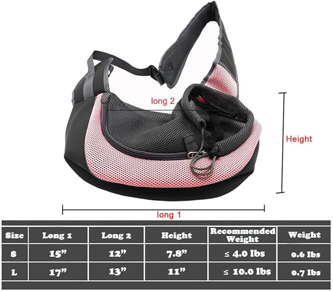 Pet Dog Sling Carrier, Breathable Mesh Portable Travel Safe Pet Sling Shoulder Bag Carrier with Adjustable Non-Slip Shoulder Strap for Small Dogs Cats Puppy (Large, Pink)
