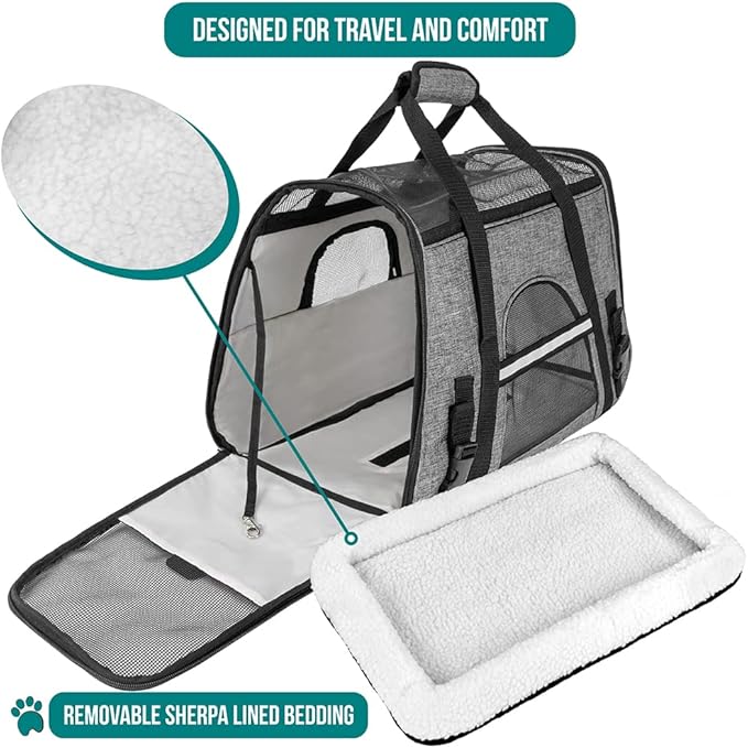 PetAmi Airline Approved Pet Carrier for Cat, Soft Sided Dog Carrier for Small Dog, Cat Travel Supplies Accessories Indoor Cat, Ventilated Pet Carrying Bag Medium Large Kitten Puppy, Large Heather Gray
