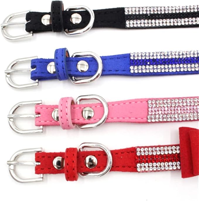 Yellow XS Dog Collar with Bowtie, Rhinestone Dog Collar Crystal Jeweled Pretty Girl Bows Cat Collars Sparkling Glitter for XXS XS Small Dogs,X-Small