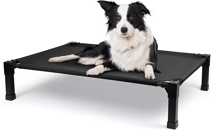 Cooling Elevated Dog Bed, Raised Dog Bed with Washable Breathable Mesh and Metal Frame, Portable Dog Cot Bed with No-Slip Feet for Outdoor and Indoor Use