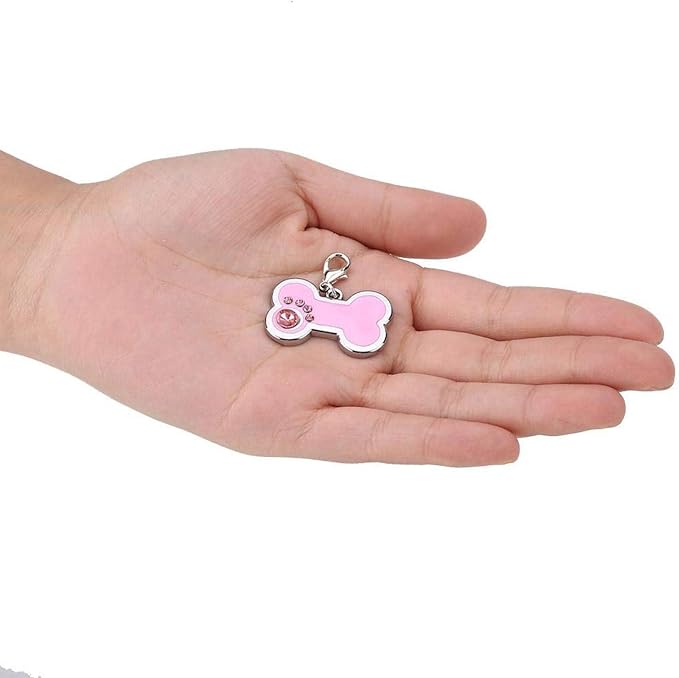 KUIDAMOS 4 Colors Cute Pet Zinc Alloy Tag, Bone Shape with Rhinestones Decor, Personalized for Dogs and Cats, Also as A Keychain()