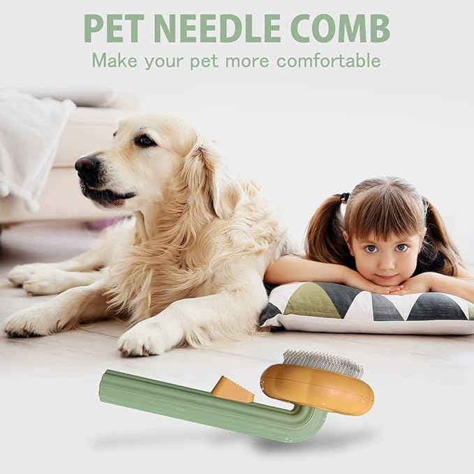 Self-Cleaning Dog & Cat Slicker Brush, Skin Friendly Deshedding Grooming Tool for Long or Short Haired Dogs Cats Rabbits, Dog Shedding Brush with Release Button - Pumpkin