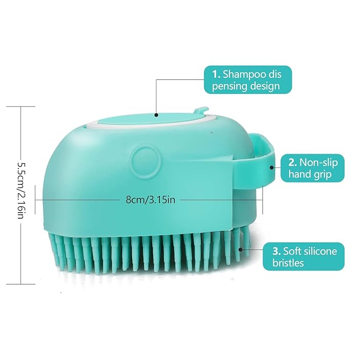 Pet Dog Bath Brush Gentle Soap Dispenser Massaging Bath Grooming Soft Silicone(Blue)