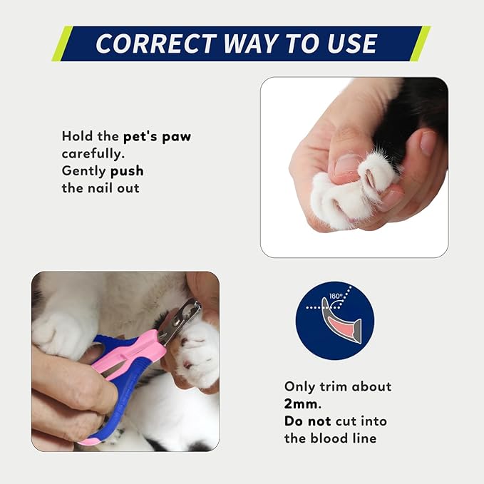 WePet Pet Nail Clippers U07.1, Professional Claw Trimmer, Bended Scissor Special for Cats, Kittens, Dogs, Puppies, Small Animals, Pink/Navy Blue