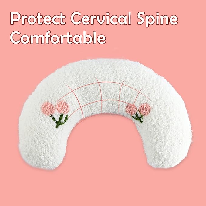 T'CHAQUE Dog Pillow Bed, Cat Calming Pillow, Dog Neck Pillow for Joint Relief Sleeping, Ultra Soft Half Donut Cuddler, Pillow Pet for Upper Spine Support, Doggy/Kitten Pillow Training Toy,White