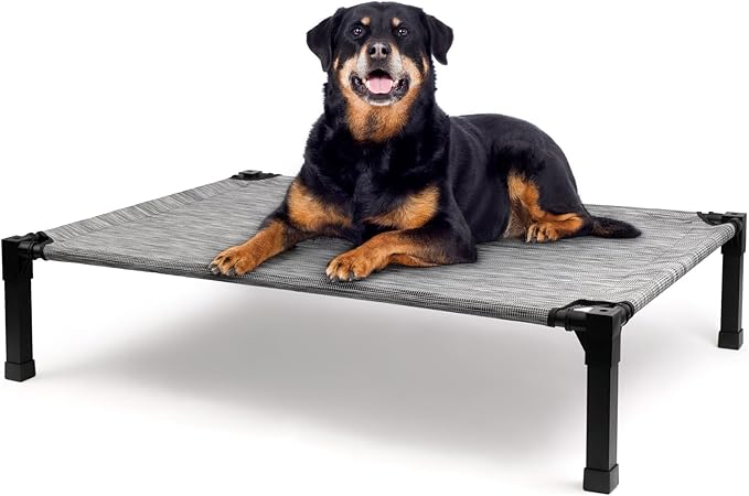 Cooling Elevated Dog Bed, Raised Dog Bed with Washable Breathable Mesh and Metal Frame, Portable Dog Cot Bed with No-Slip Feet for Outdoor and Indoor Use