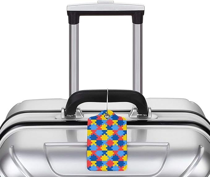 2 Pcs Autism Luggage Tag for Suitcase, Cute Autism Awareness Day Puzzle Piece Tags Birthday Gift for Men Women Outdoor Travel, Identifiers Privacy Cover ID Label with Steel Loop
